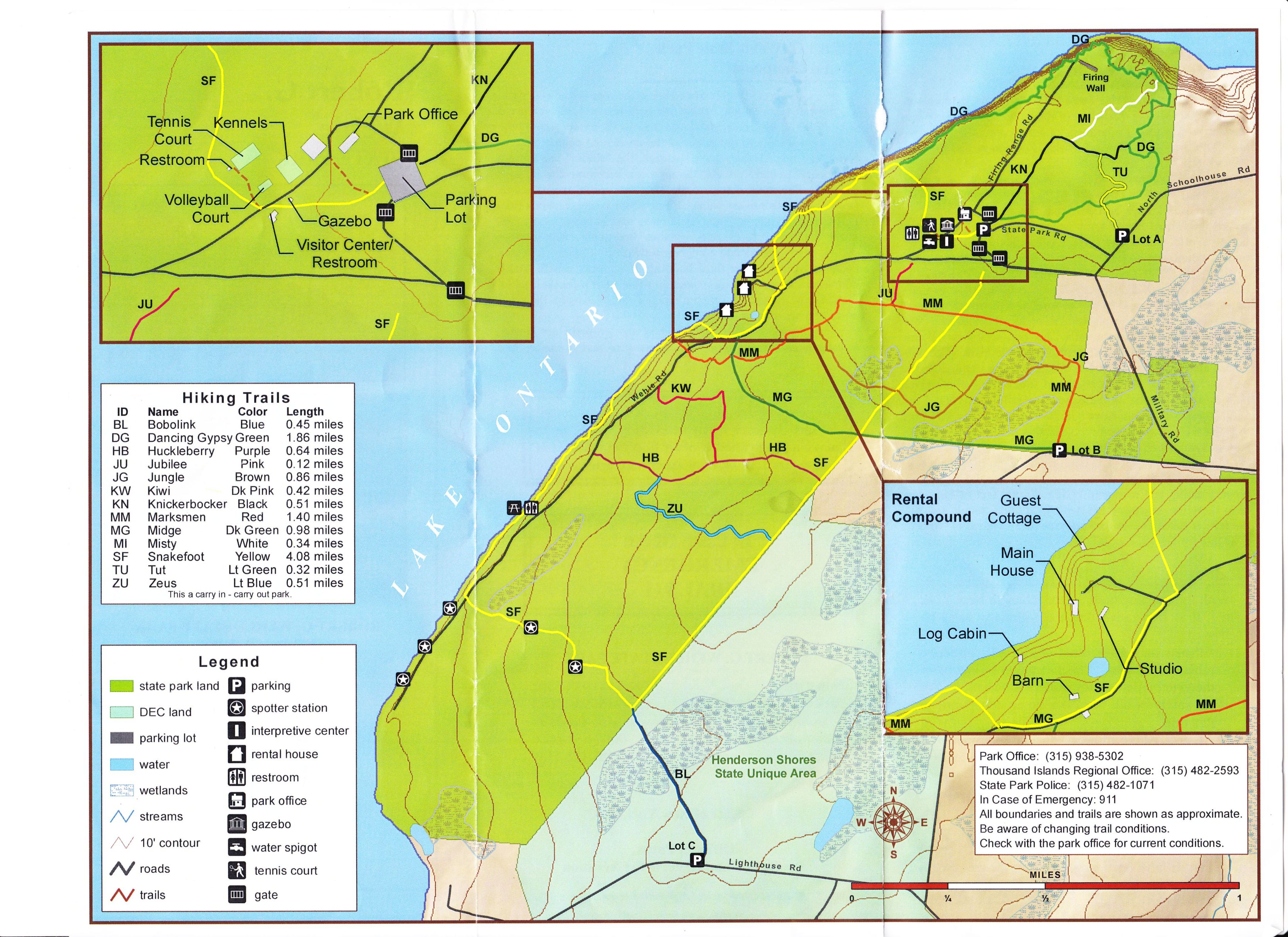 Trails map from the park brochure, right-click to save full-size version